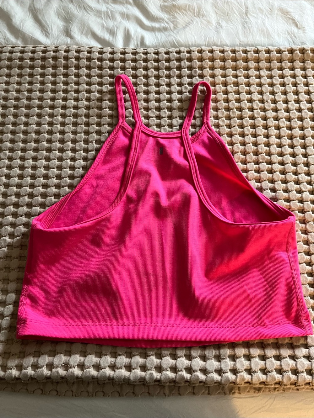 NOBULL Bright Pink Ribbed Crop Tank Top - Picture 2 of 3
